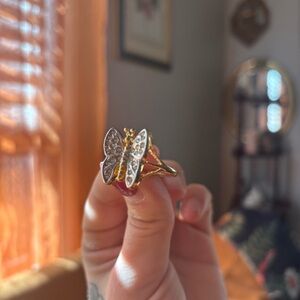 Dazzling fake gold and diamond Butterfly Ring